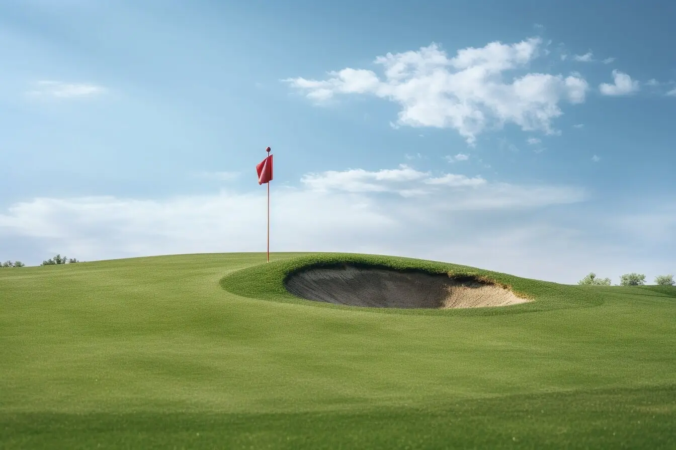 Close-up of a golf ball flag.